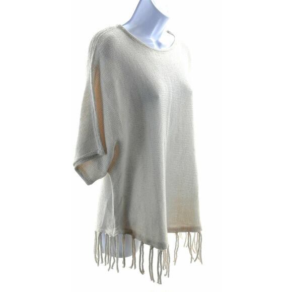 Domani Cream & Gold Metallic Oversized Dolman Sleeve Tasseled Sweateer Size M - Picture 2 of 3